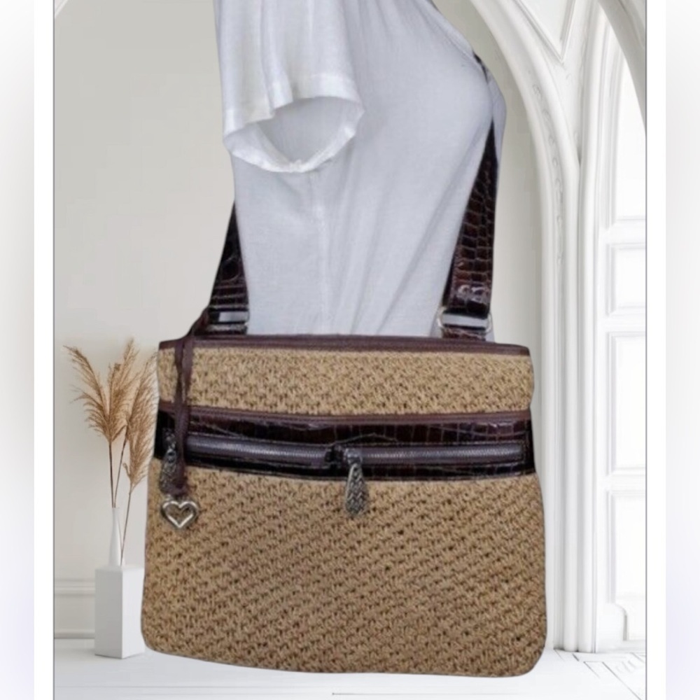 Brighton Tan Woven Jute Bohemian Crossbody Bag 12X10 Adjustable Strap